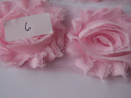 5 X #6 Pink Shabby chic chiffon flowers- 50mm diameter approximately