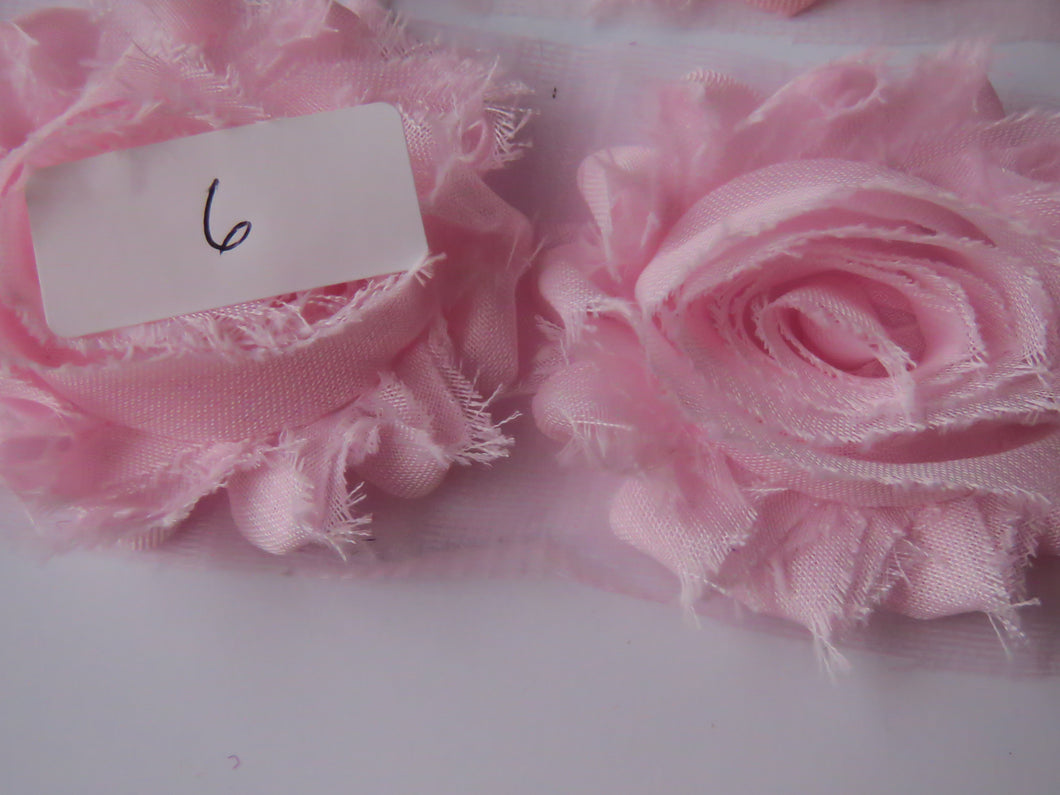 4 X #6 Pink Shabby chic chiffon flowers- 50mm diameter approximately