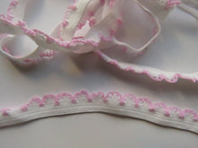 Load image into Gallery viewer, 3.5m White Elastic with Pink Lacy scallop loop trim- underwear, crafts, sewing