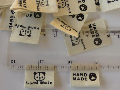 25 Cotton Labels with Bear Print Handmade and/or Bear Paw Handmade labels 25mm wide x 20mm when folded