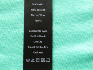 5 Black Satin washing instructions and 5 White Made with New Zealand Merino wool labels