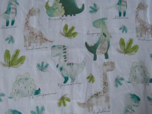 1m Dinosaur Print on white background 100% organic cotton jersey knit 112cm