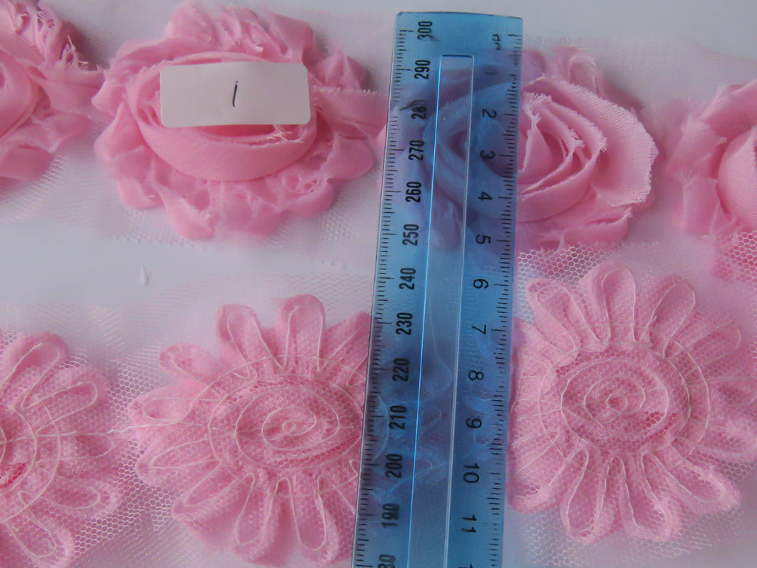 3 x #1 Pink Shabby chic chiffon flower50mm flower approx. mesh back.