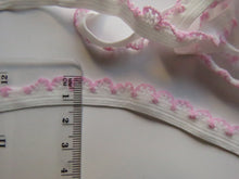 Load image into Gallery viewer, 3.7m White Elastic with Pink Lacy scallop loop trim- underwear, crafts, sewing