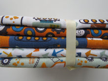 Load image into Gallery viewer, Diggers Fabric Bundle of 5 Fat Quarters. Mixed prints- 100% cotton. 50 x 52cm per piece