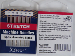 Stretch Machine Needle Mixed Sizes 75/ 90 Klasse Stretch Needles - 6 needles in a plastic case