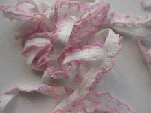 Load image into Gallery viewer, 3.5m White Elastic with Pink Lacy scallop loop trim- underwear, crafts, sewing