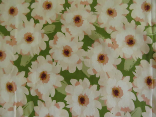 1.7m White Flower print on green organic cotton spandex jersey knit 150cm- last piece left