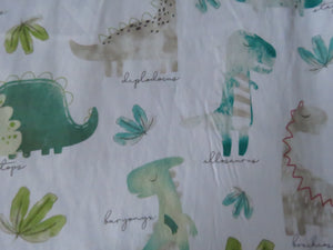 1m Dinosaur Print on white background 100% organic cotton jersey knit 112cm