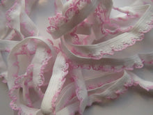 Load image into Gallery viewer, 3.5m White Elastic with Pink Lacy scallop loop trim- underwear, crafts, sewing