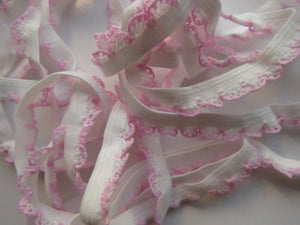 3.7m White Elastic with Pink Lacy scallop loop trim- underwear, crafts, sewing