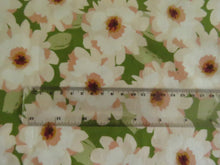 Load image into Gallery viewer, 1.7m White Flower print on green organic cotton spandex jersey knit 150cm- last piece left