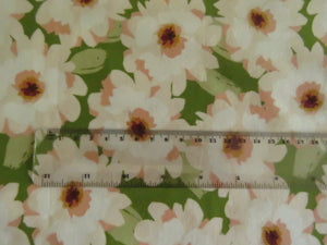 1.7m White Flower print on green organic cotton spandex jersey knit 150cm- last piece left