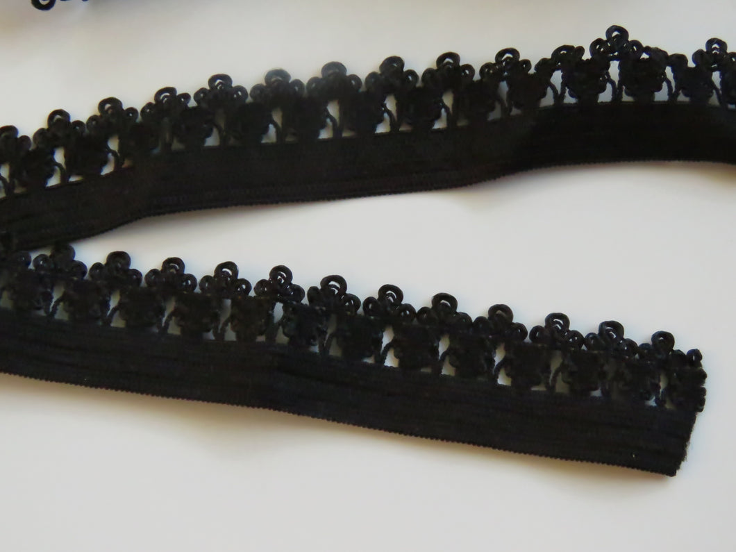 2m Black Elastic with lacy edge 14mm wide