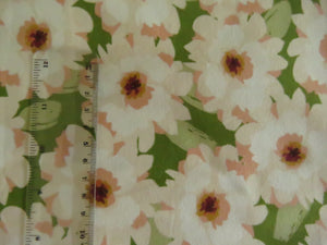 1.7m White Flower print on green organic cotton spandex jersey knit 150cm- last piece left