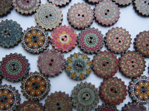 27 Cog wheel edge Retro Vintage print 20mm buttons 2 holes