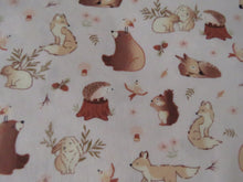 Load image into Gallery viewer, 1m Creams and Brown Woodland print- Bear, squirrel, rabbit deer etc  100% organic cotton jersey knit 118cm