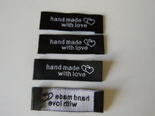 Load image into Gallery viewer, 50 Black Handmade With Love and Double Heart Labels 50 x 15mm