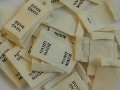 50 Smaller Cotton Flag Hand Made Labels- Black 15mm x 15mm