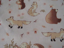 Load image into Gallery viewer, 1m Creams and Brown Woodland print- Bear, squirrel, rabbit deer etc  100% organic cotton jersey knit 118cm