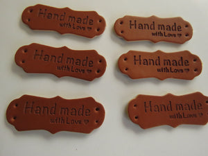 25 PU Leather Handmade with Love and small heart labels