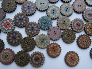 27 Cog wheel edge Retro Vintage print 20mm buttons 2 holes