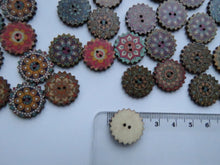 Load image into Gallery viewer, 10 Cog wheel edge Retro Vintage print 20mm buttons 2 holes