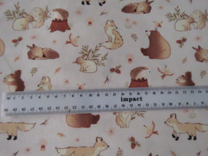 1m Creams and Brown Woodland print- Bear, squirrel, rabbit deer etc  100% organic cotton jersey knit 118cm