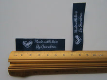 Load image into Gallery viewer, 9 Navy blue with White Font Made with Love by Grandma 60mm x 15mm woven sewing labels