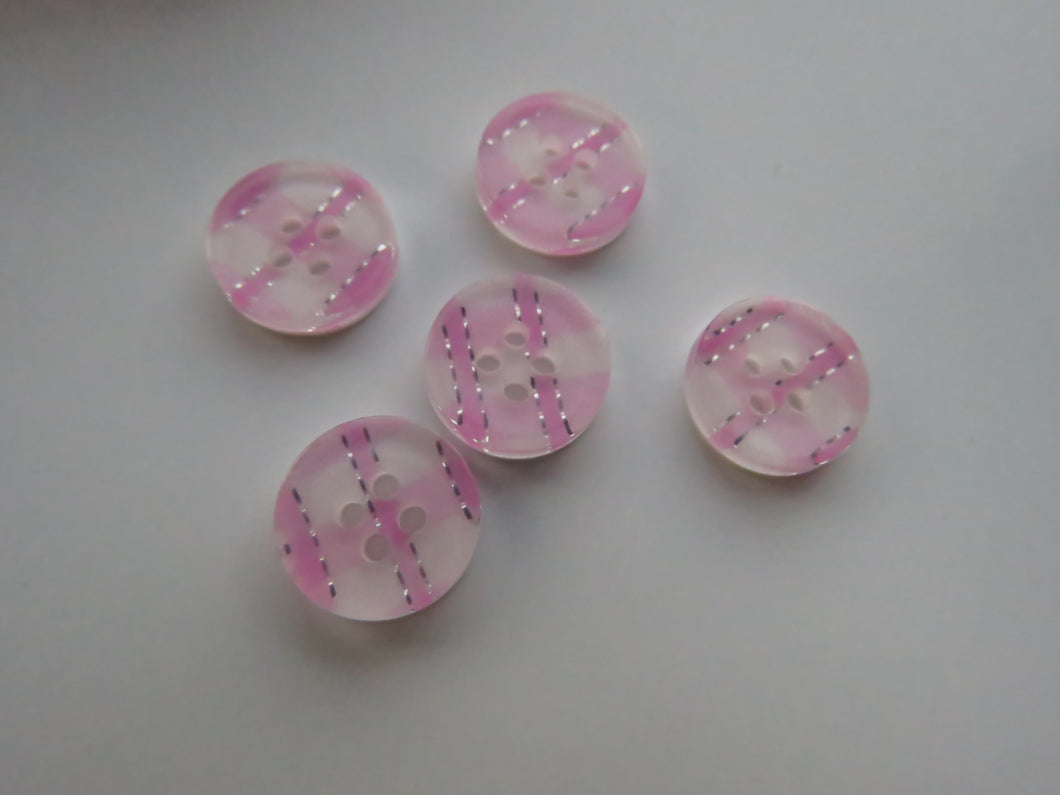 10 Pink Gingham Check 13mm resin buttons