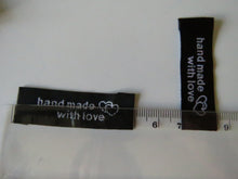 Load image into Gallery viewer, 50 Black Handmade With Love and Double Heart Labels 50 x 15mm