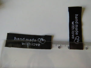 10 Black Hand made with Love and Double Heart Labels 45x 15mm approx.