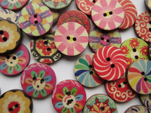 50 Mixed Print retro vintage mixed print 20mm buttons 2 holes