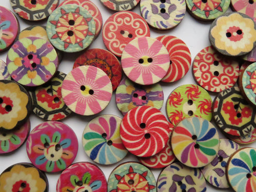 25 Mixed Print retro vintage mixed print 20mm buttons 2 holes