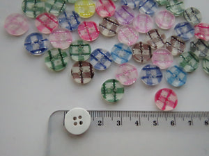 10 Mixed Colour Gingham Print 13mm resin buttons- 2 holes