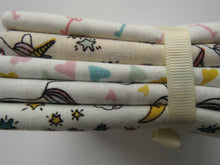 Load image into Gallery viewer, Magical Unicorn Fabric Bundle of 5 Fat Quarters. Mixed prints- 100% cotton. 50 x 52cm per piece