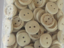 Load image into Gallery viewer, 50 x 15mm Handmade with Love and 2 hearts 15mm buttons