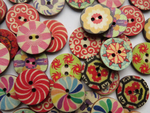 50 Mixed Print retro vintage mixed print 20mm buttons 2 holes