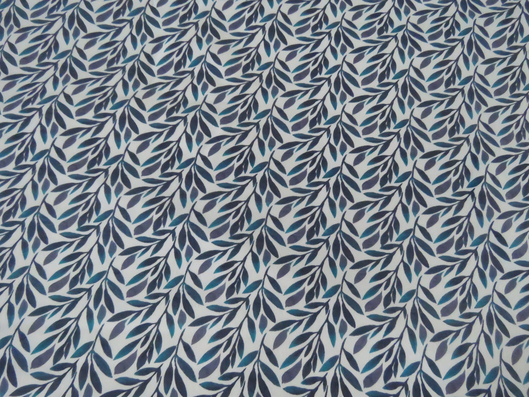 1m Teal Leaf print organic cotton spandex jersey knit 148cm