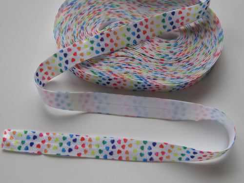 1m mini rainbow heart print fold over elastic FOE foldover elastic 15mm wide