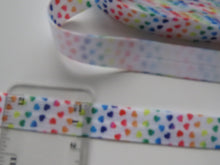 Load image into Gallery viewer, 1m mini rainbow heart print fold over elastic FOE foldover elastic 15mm wide