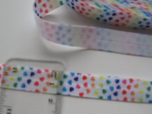 1m mini rainbow heart print fold over elastic FOE foldover elastic 15mm wide