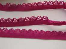 Load image into Gallery viewer, 1m Magenta Lacy trim Stretch Elastic trim 11mm wide- underwear, crafts etc.