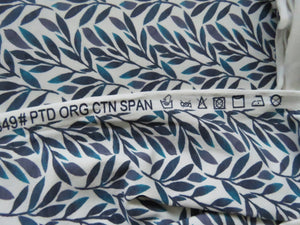 1m Teal Leaf print organic cotton spandex jersey knit 148cm