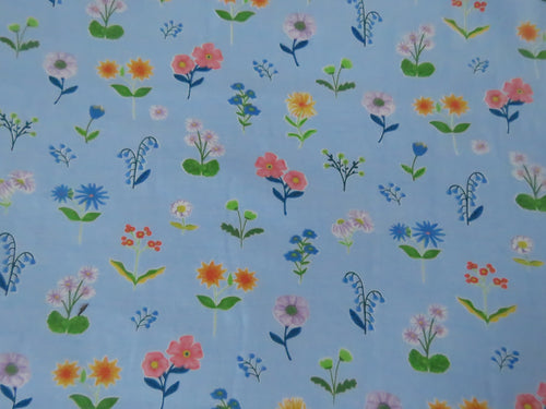 1m Flower Print Floral on blue background organic cotton spandex jersey knit 155cm