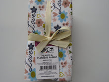 Load image into Gallery viewer, Hearts and Flowers Bundle of 5 Fat Quarters. Mixed prints- 100% cotton. 50 x 52cm per piece