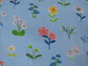 1m Flower Print Floral on blue background organic cotton spandex jersey knit 155cm