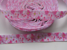 Load image into Gallery viewer, 5m Pink flowers print fold over elastic FOE foldover elastic 15mm wide