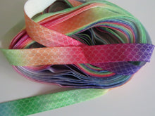 Load image into Gallery viewer, 8.7m Snake variegated rainbow Fold over Elastic FOE Fold over elastic 15mm wide