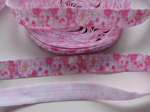 1.5m Pink flowers print fold over elastic FOE foldover elastic 15mm wide